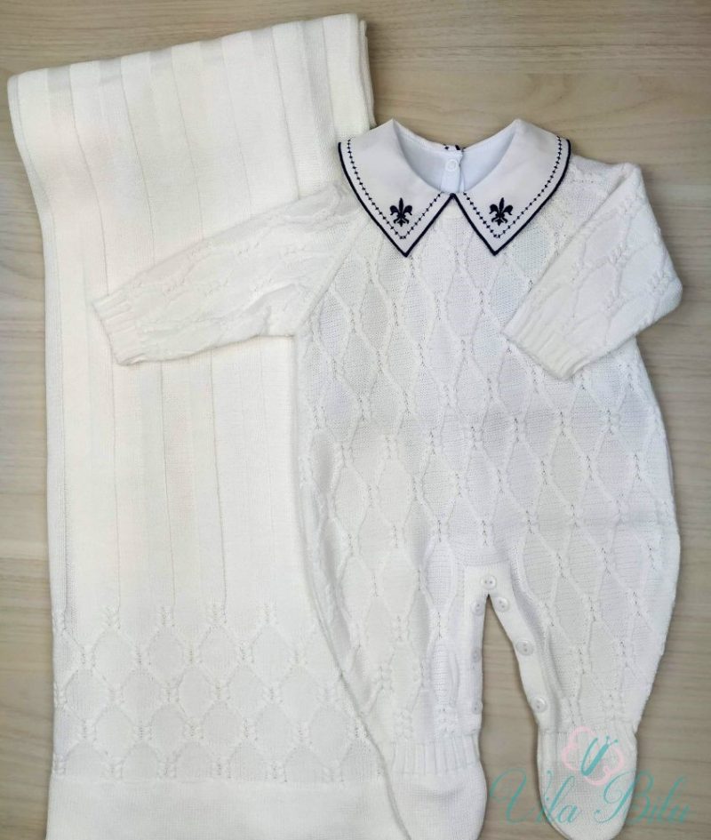 Saída de Maternidade tricô em linha  Viena - Branca